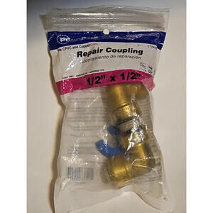 PlumBite 1/2”x 1/2”X4" Brass Repair Coupling Fits CPVC & Copper SharkBite Style